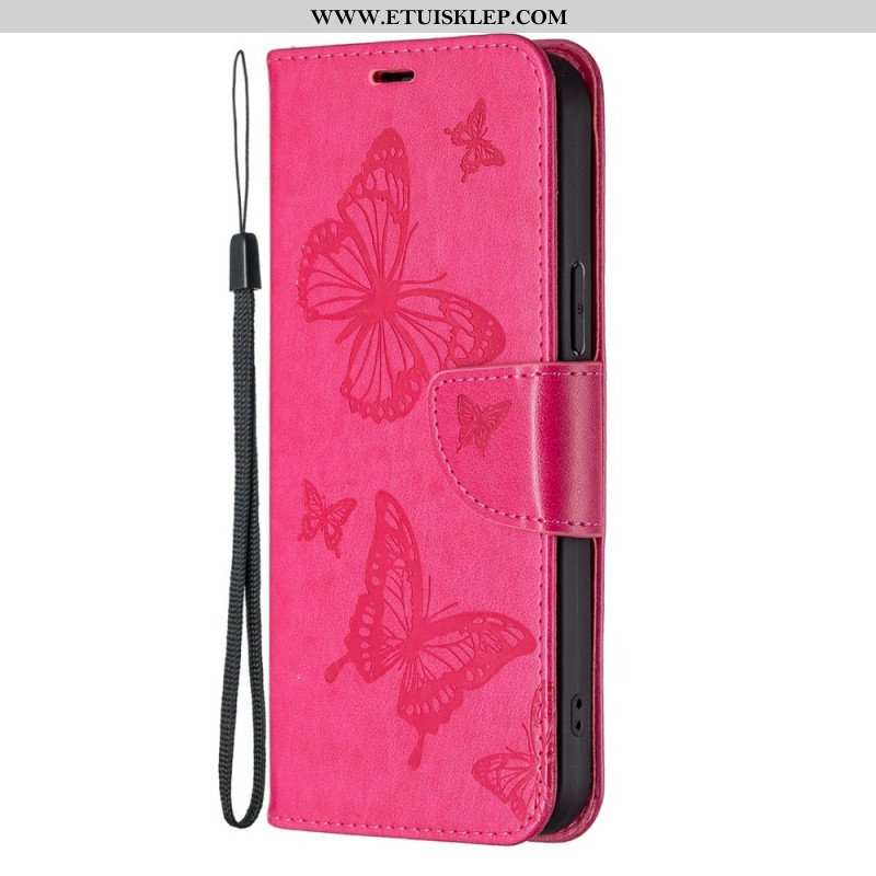 Etui Folio do Samsung Galaxy S23 5G z Łańcuch Stringi Motyle